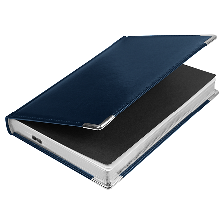 Ежедневник полудатированный Classic Pristine Silver А5, темно-синий  с серебром, с металлическими уголками, в твердой обложке с поролоном