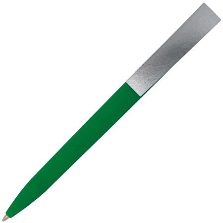 Ручка шариковая, пластик софт-тач, Zorro Color Mix зеленая/серебристая
