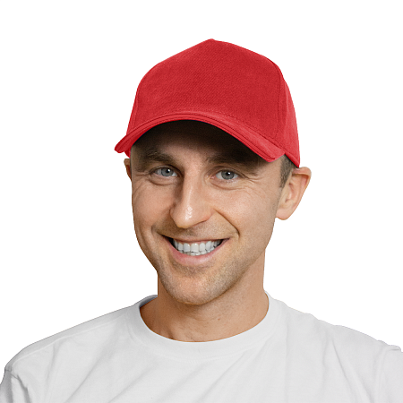 Кепка 5- панельная Oxford 300, c красным сендвичем, красная