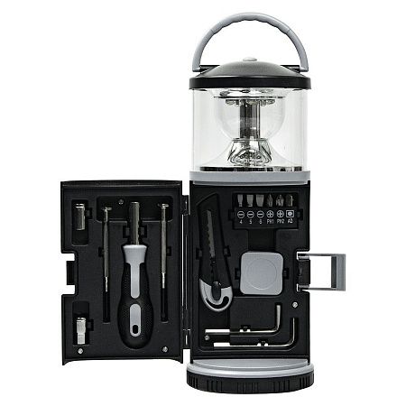 Набор инструментов Tools lantern cо встроенной лампой , 15 инструментов,  черный, в пластиковом футляре