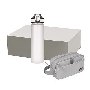 Подарочный набор Бостон (Boston), Флип (Flip), серый (дорожная косметичка, бутылка)