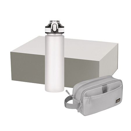 Подарочный набор Бостон (Boston), Флип (Flip), серый (дорожная косметичка, бутылка)