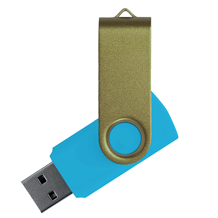 Флеш накопитель USB 2.0 Twister Сolor Mix 16GB, пластик Софт Тач/металл, голубой/оливковый