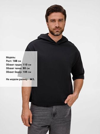 Футболка оверсайз унисекс с капюшоном Neofit, черная, размер XS/S