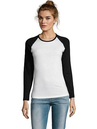 Футболка женская с длинным рукавом Milky Lsl, белая с темно-синим, размер S