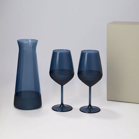 Подарочный набор декантер + 2 бокала для вина Сапфир (Sapphire) в серой коробке