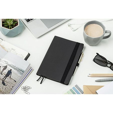 Ежедневник Flexy Line Linen А5, черный/черный, недатированный, в гибкой обложке, с резинкой и петлей для ручки