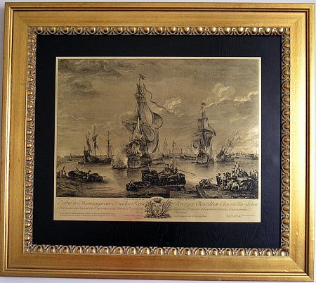 Гравюра "Гавань Брюгге" в раме с лепниной