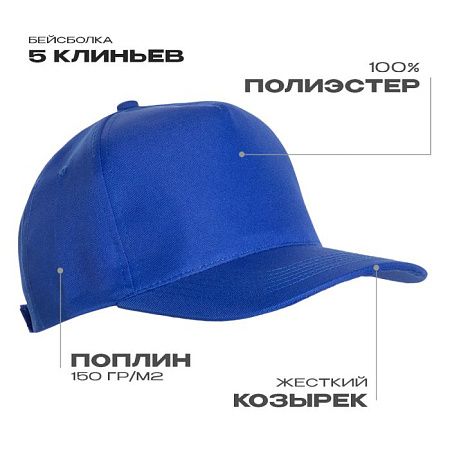 Бейсболка STAN 5 клиньев полиэстер 150, 10P, Синий,  (16/1)  (56-58/ONE SIZE)