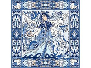 Платок «Царевна-Лебедь» 100% шелк, цвет: синий, белый, голубой, бежевый