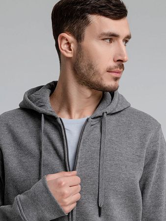 Толстовка на молнии с капюшоном унисекс King, темно-серый меланж, размер XS
