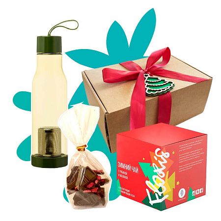 Набор «Зимняя прогулка»: бутылка с заварником, чай, шоколад, елочная игрушка