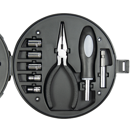 Набор инструментов Tools Wheel, 25 инструментов, серебристо-черное, в пластиковом футляре
