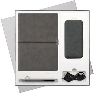 Подарочный набор Ин Велюр (In Velour), серый (ежедневник, ручка, аккумулятор)