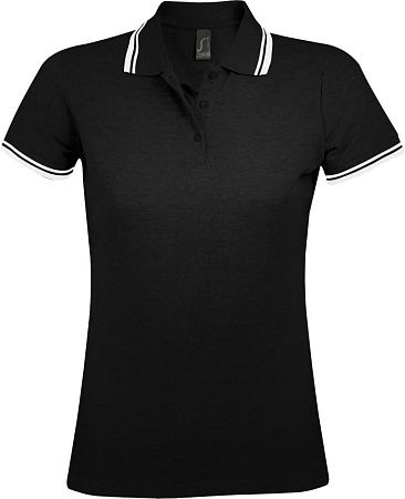 Рубашка поло женская Pasadena Women 200 с контрастной отделкой, черная с белым, размер XL