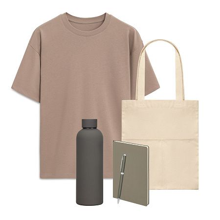 Набор с одеждой Раст (Rust) (футболка, термобутылка, ежедневник, ручка, шоппер), мокко/серый, XS/S