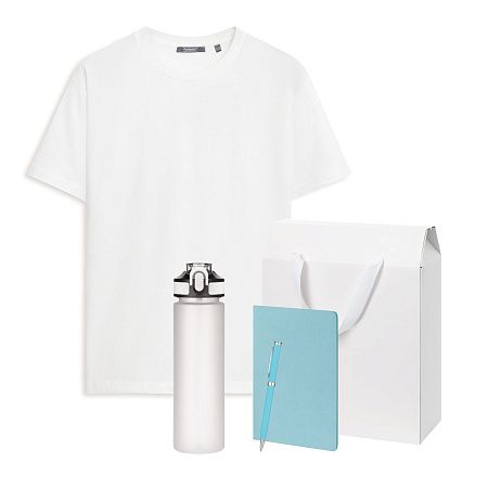 Набор с одеждой Крис (Kris) (футболка, бутылка, блокнот, ручка), голубой, S