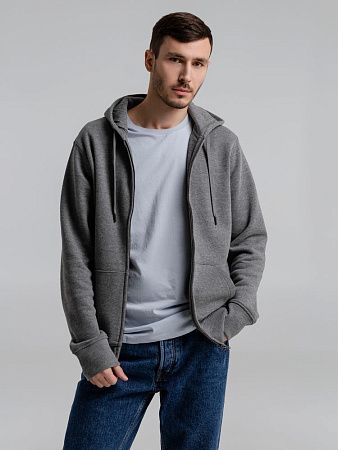 Толстовка на молнии с капюшоном унисекс King, темно-серый меланж, размер XS