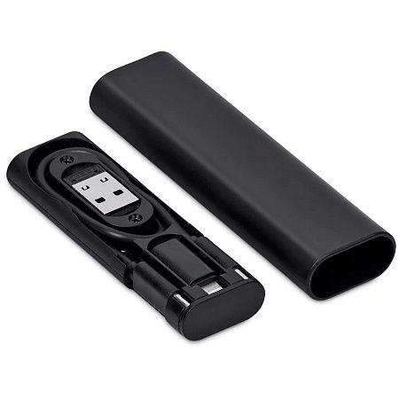 Кабель зарядный выдвижной USB Solid Line  60W 3-в-1 на Lightning, Micro-USB, Type-C «U50» 2,4 A, Quick Charge в пластиковом футляре, черный