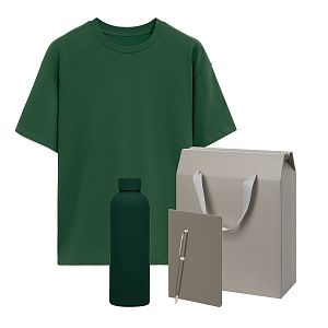 Набор с одеждой Раст (Rust) (футболка, термобутылка, блокнот, ручка), зеленый/серый, XS/S