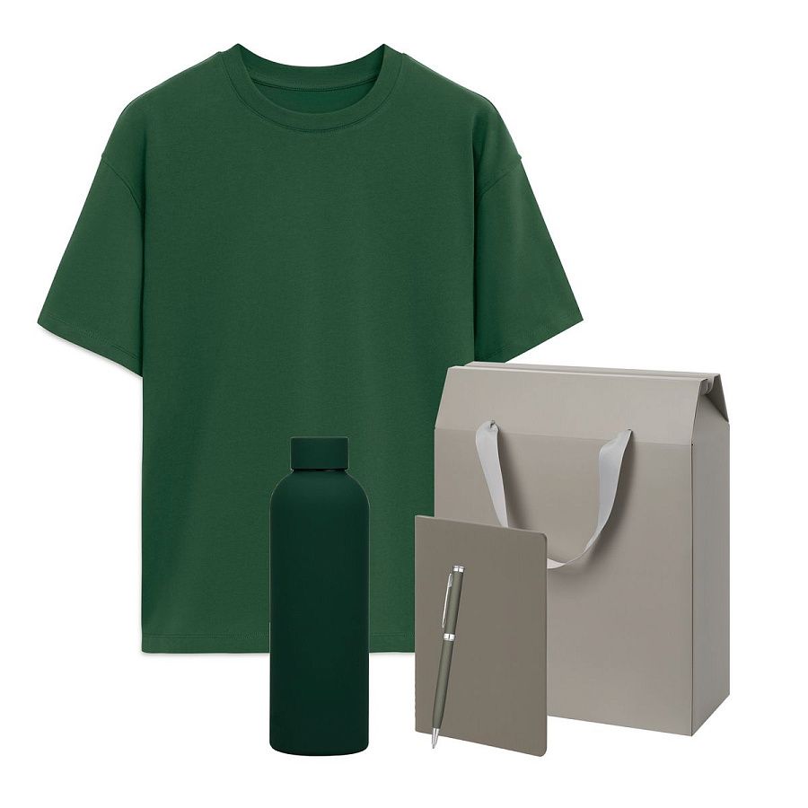 Набор с одеждой Раст (Rust) (футболка, термобутылка, блокнот, ручка), зеленый/серый, 3XL/4XL