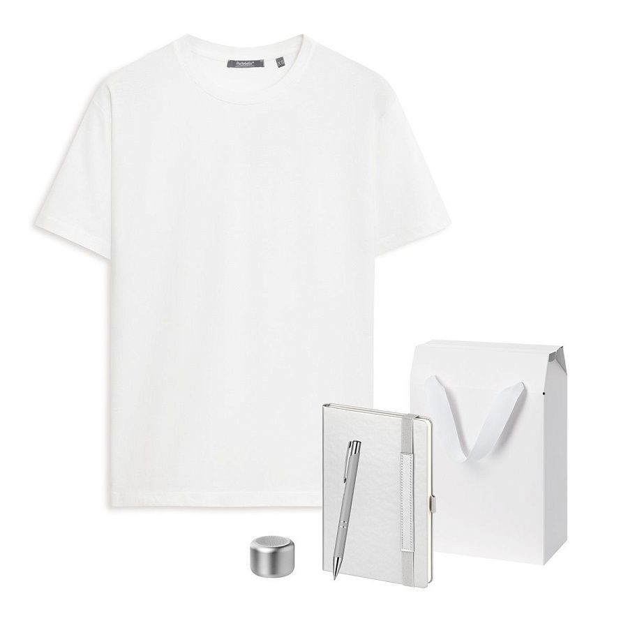 Набор с одеждой Крис (Kris) (футболка, колонка, ежедневник, ручка), серебряный, XL