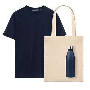Набор с одеждой Крис (KRIS) (футболка, термобутылка, шоппер), синий, XL