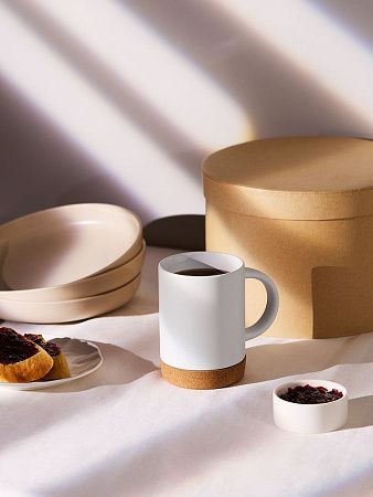 Кружка с пробковой подставкой Corky для сублимационной печати, матовая, белая