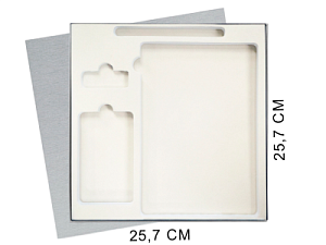 Коробка подарочная Solution Superior Linen, серебро, 25,7x25,7, с вырубкой под ежедневник/ручку/флешку/пауэрбанк 7,0х11,7