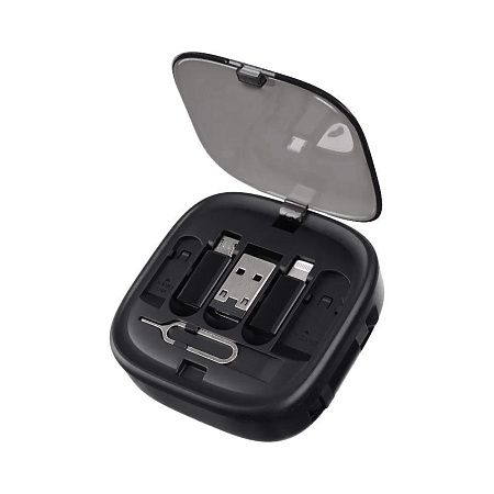 Кабель зарядный выдвижной USB Solid Link 5-в-1 на Lightning, Micro-USB, Type-C «U50» 2,4 A, C to C, Quick Charge с подставкой для телефона, квадратный, черный