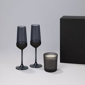 Подарочный набор свеча Энигма (Enigma) + 2 бокала для шампанского Блэк Эдишн (Black Edition) в черной коробке