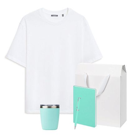 Набор с одеждой Раст (Rust) (футболка, термокружка, ежедневник, ручка), мятный/аква, XS/S