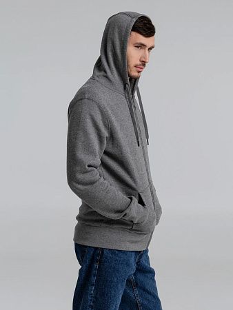 Толстовка на молнии с капюшоном унисекс King, темно-серый меланж, размер XS