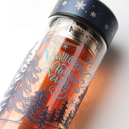 Бутылка стеклянная с двойными стенками Аравия (Aravia), синяя