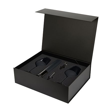 Подарочный набор 2 бокала для вина Сапфир (Sapphire) + набор для вина с электрическим штопором Сакраменто (Sacramento), в черной коробке