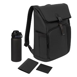 Подарочный набор Гранд (Grand), черный (обложка на паспорт, картхолдер, бутылка, рюкзак)