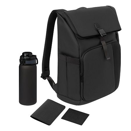 Подарочный набор Гранд (Grand), черный (обложка на паспорт, картхолдер, бутылка, рюкзак)