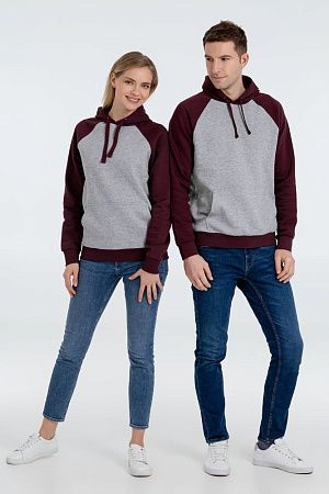 Толстовка унисекс Seattle, серый меланж с бордовым, размер M