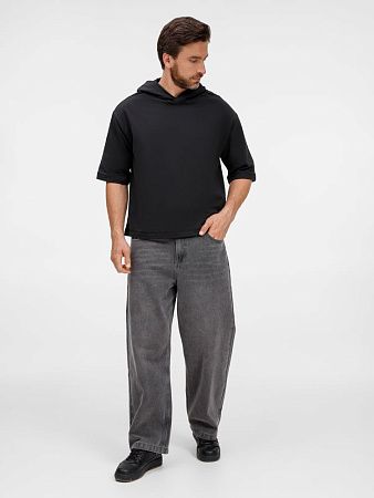 Футболка оверсайз унисекс с капюшоном Neofit, черная, размер XS/S