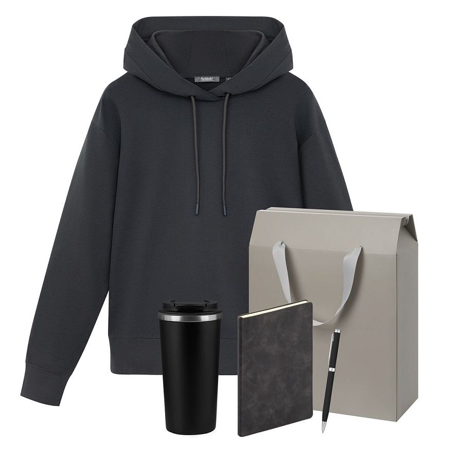 Набор с одеждой Алекс (Alex) (худи, термобутылка, ежедневник, ручка), серый, XL