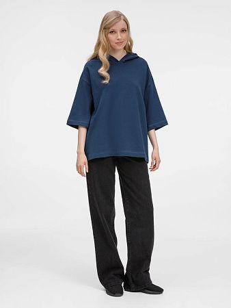 Футболка оверсайз унисекс с капюшоном Neofit, темно-синяя, размер XS/S