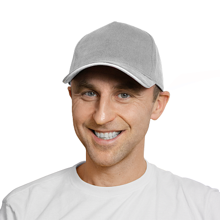 Кепка 5- панельная Oxford 300, c белым сендвичем, серая