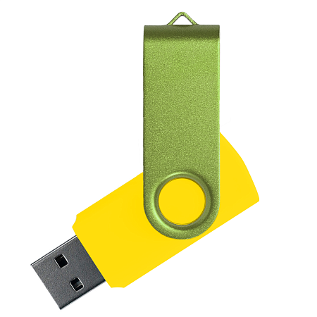 Флеш накопитель USB 2.0 Twister Сolor Mix 16GB, пластик Софт Тач/металл, желтый/светло-зеленый