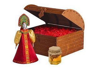Подарочный набор: кукла фарфоровая, мёд с гецким орехом