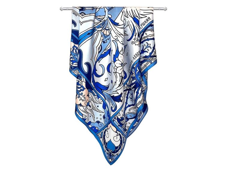 Платок «Царевна-Лебедь» 100% шелк, цвет: синий, белый, голубой, бежевый