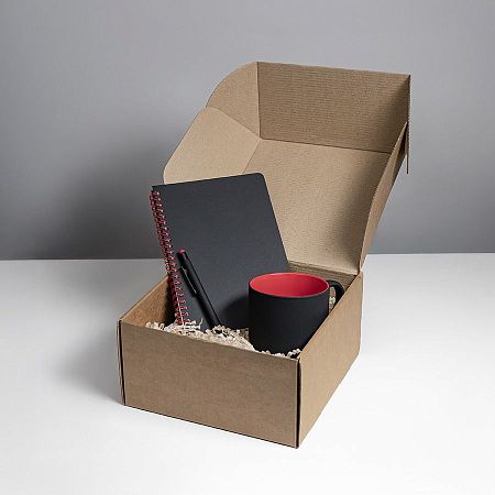 Набор подарочный FLAME: блокнот, ручка, кружка; черный/красный