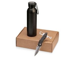 Подарочный набор с бутылкой для воды и ножом «Tourist», цвет: черный