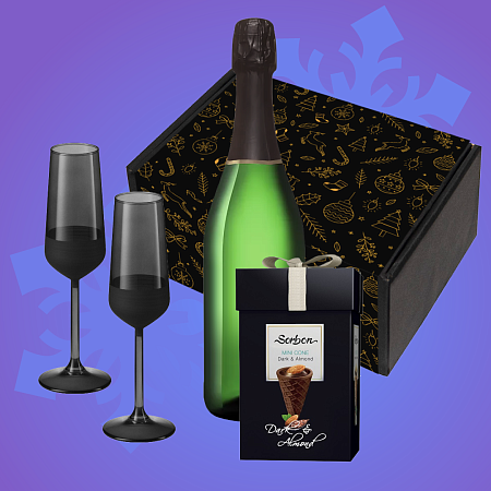 Подарочный набор «Игристый вечер»: бокалы 2 шт., вафельные рожки 200 г