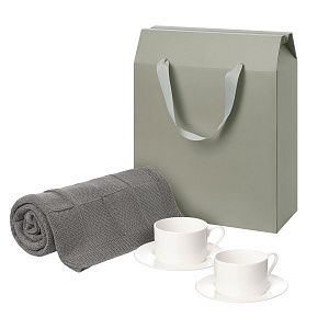 Подарочный набор Мокко (Mokko), Селла (Сella), серый в коробке-пакете (две чайных пары, плед)