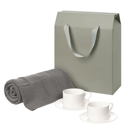Подарочный набор Мокко (Mokko), Селла (Сella), серый в коробке-пакете (две чайных пары, плед)